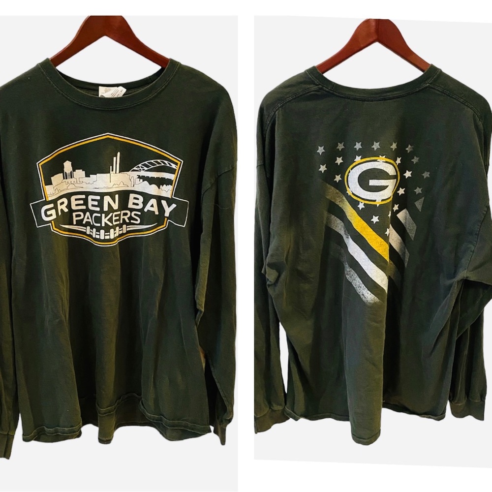 Green Bay Packers Cityscape Patriotic Flag Long Sleeve TShirt 2XL Football